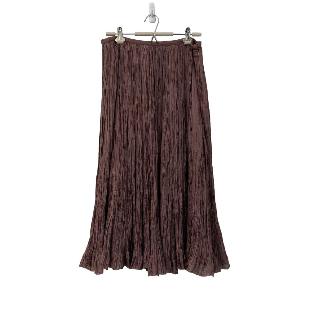 Anitsa Paris Art Bohemian Hippie Grunge Brown Silk Crinkle Maxi Skirt Womens L